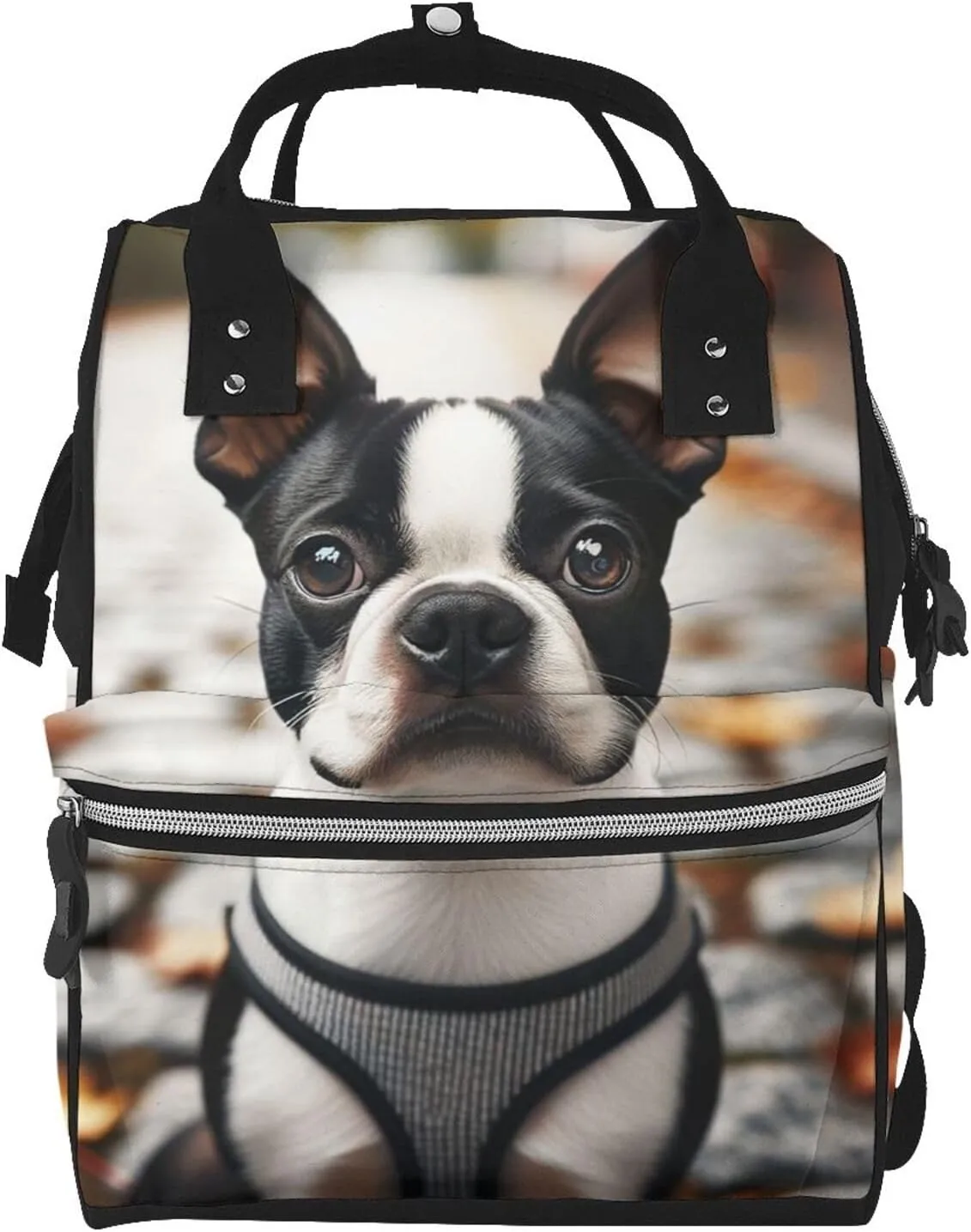 Augenstern Waterproof Boston-Terrier-Realistic Large Capacity Backpack For Moms, Multi-Function Canvas Parent Bag Weekender Backpack