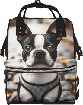 Augenstern Waterproof Boston-Terrier-Realistic Large Capacity Backpack For Moms, Multi-Function Canvas Parent Bag Weekender Backpack
