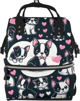 Augenstern Waterproof Puppy-Boston-Terrier-Love Large Capacity Backpack For Moms, Multi-Function Canvas Parent Bag Weekender Backpack