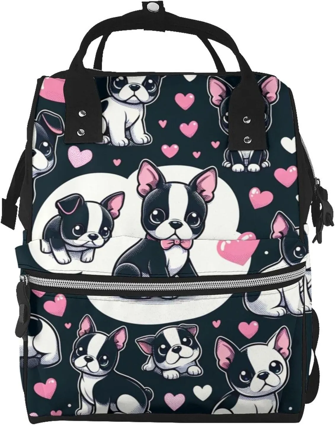Augenstern Waterproof Puppy-Boston-Terrier-Love Large Capacity Backpack For Moms, Multi-Function Canvas Parent Bag Weekender Backpack