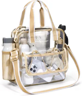 BAGSMART Clear Bag for Stadium Events, 12x6x12 Small Tote Bag with Zipper, Clear Crossbody bag for Festival Essentials
