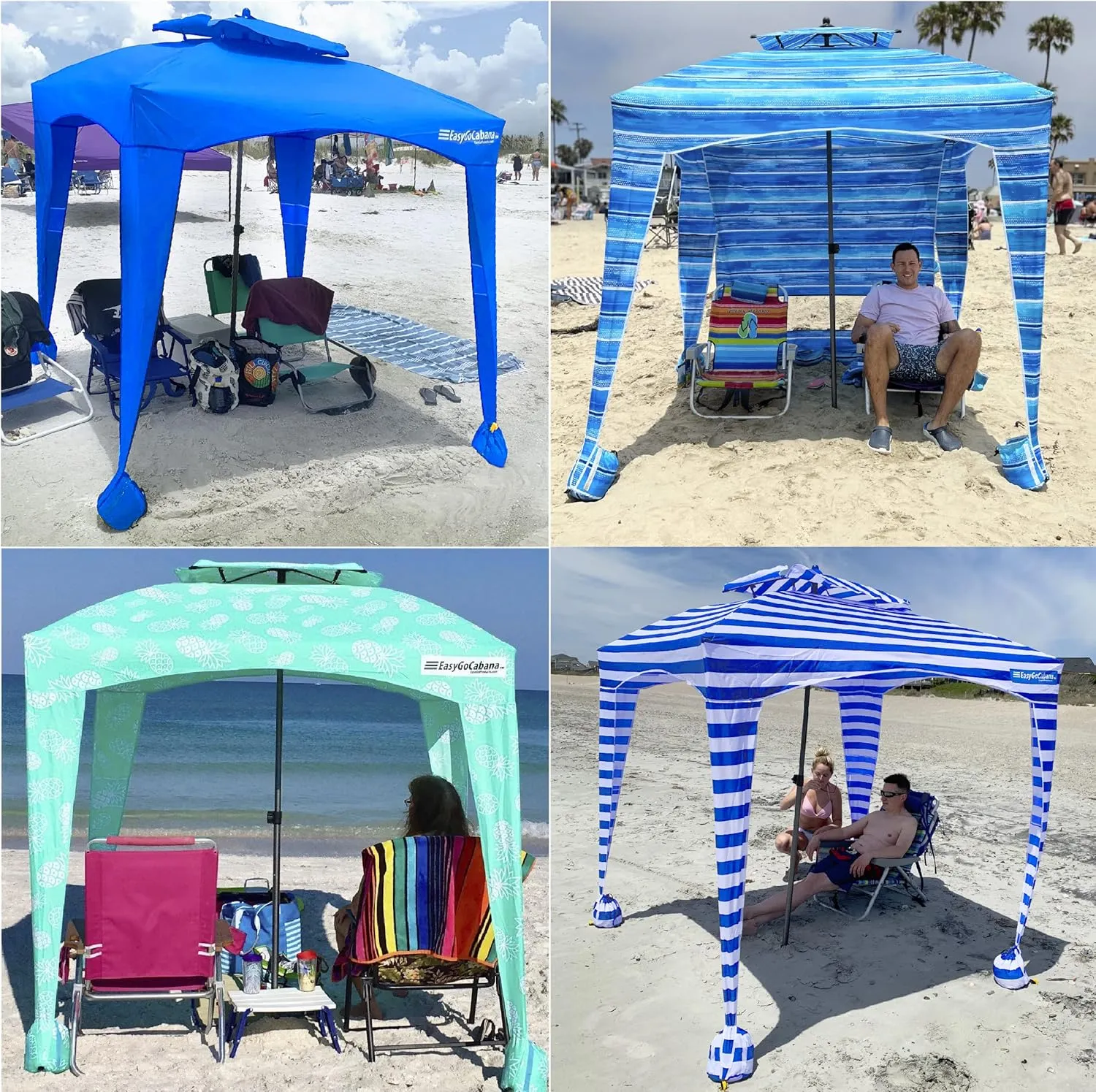 Beach Cabana Canopy Shelter  Sun Shade Tent  6 X 6 - UPF 50  - Waterproof - Easy Setup  2 Layer Wind Vent Umbrella  6 Ft X 6 Ft  BONUS sidewall  Beach, Lake, Park for Family - 2 to 4 People