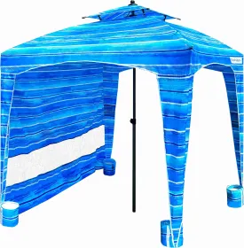 Beach Cabana Canopy Shelter  Sun Shade Tent  6 X 6 - UPF 50  - Waterproof - Easy Setup  2 Layer Wind Vent Umbrella  6 Ft X 6 Ft  BONUS sidewall  Beach, Lake, Park for Family - 2 to 4 People