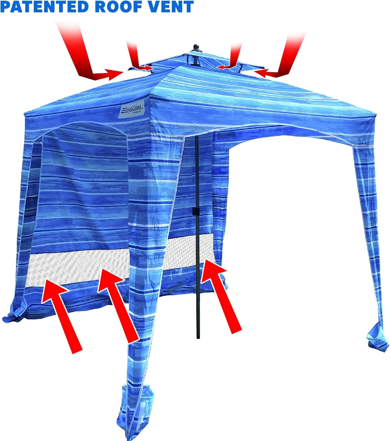 Beach Cabana Canopy Shelter  Sun Shade Tent  6 X 6 - UPF 50  - Waterproof - Easy Setup  2 Layer Wind Vent Umbrella  6 Ft X 6 Ft  BONUS sidewall  Beach, Lake, Park for Family - 2 to 4 People