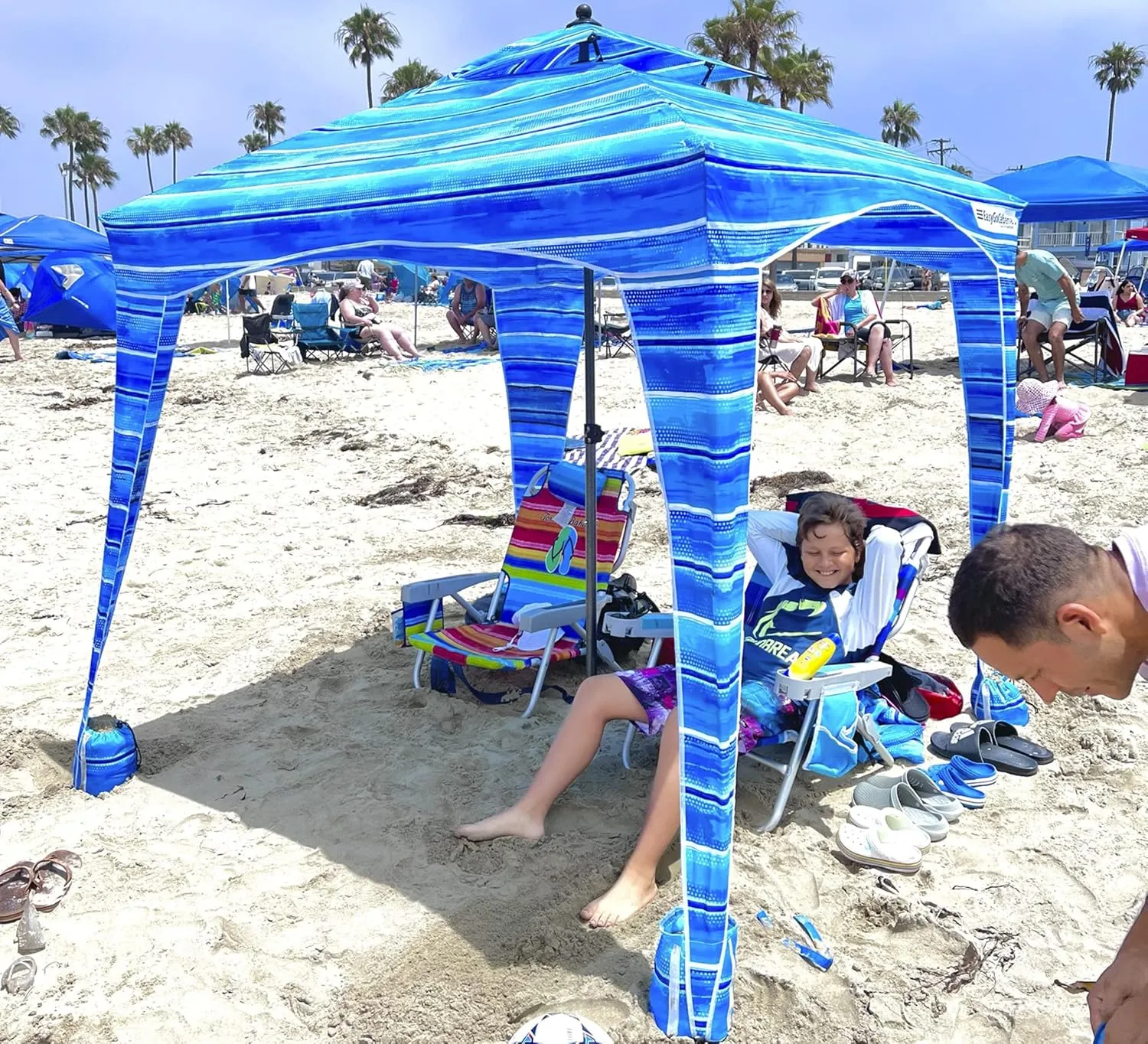 Beach Cabana Canopy Shelter  Sun Shade Tent  6 X 6 - UPF 50  - Waterproof - Easy Setup  2 Layer Wind Vent Umbrella  6 Ft X 6 Ft  BONUS sidewall  Beach, Lake, Park for Family - 2 to 4 People