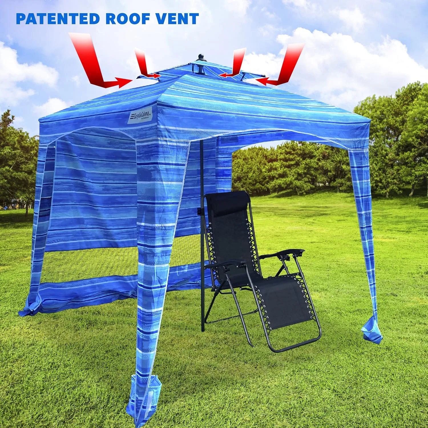 Beach Cabana Canopy Shelter  Sun Shade Tent  6 X 6 - UPF 50  - Waterproof - Easy Setup  2 Layer Wind Vent Umbrella  6 Ft X 6 Ft  BONUS sidewall  Beach, Lake, Park for Family - 2 to 4 People