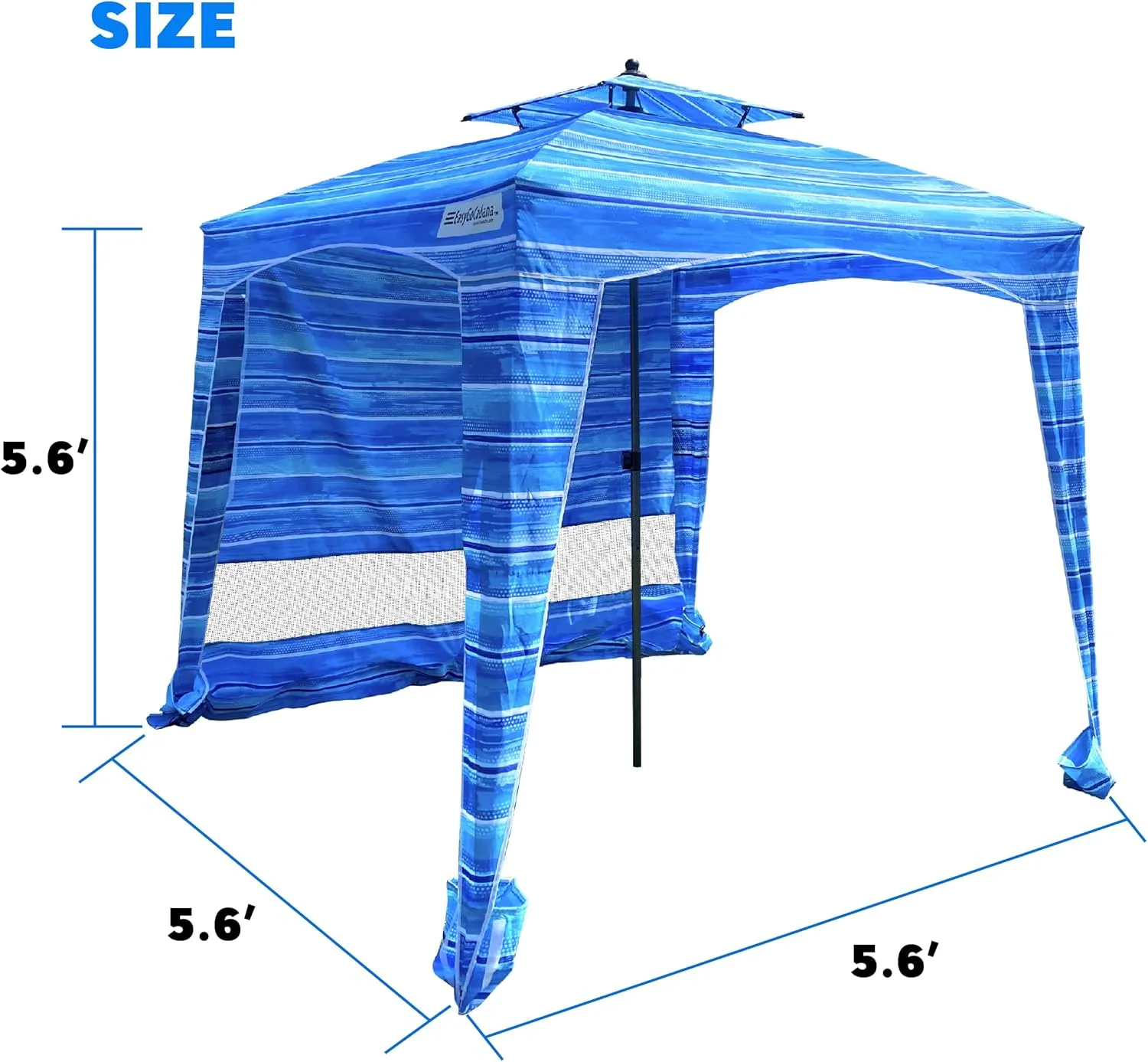 Beach Cabana Canopy Shelter  Sun Shade Tent  6 X 6 - UPF 50  - Waterproof - Easy Setup  2 Layer Wind Vent Umbrella  6 Ft X 6 Ft  BONUS sidewall  Beach, Lake, Park for Family - 2 to 4 People