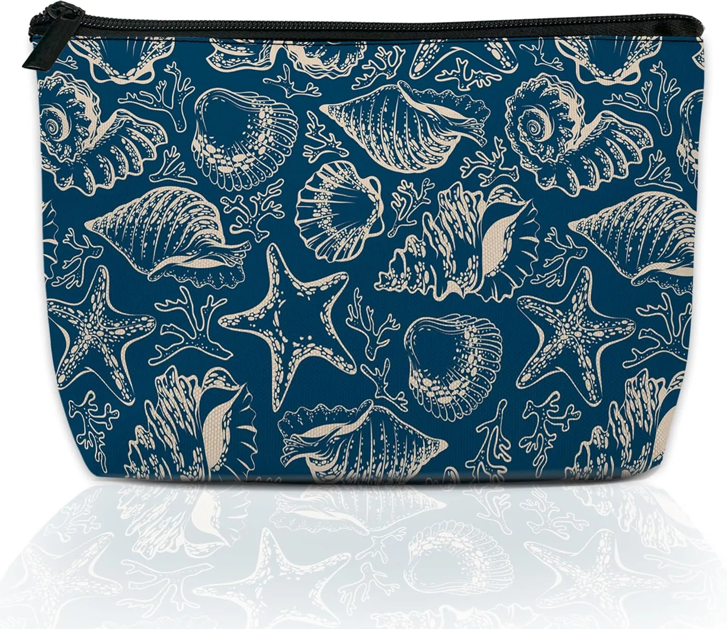 Beach Shells Starfish Coral Makeup Bag for Purse, Waterproof Funny Cosmetic Bag for Women, Zipper Travel Toiletry Pouch Gift 9.55.9 Inch