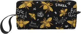 Bee Gold Black Makeup Bag Organizer Small Cosmetic Bags Portable Travel Toiletry Bag With Handle Simple Accessories Storage Zipper Pouch For Women Girl