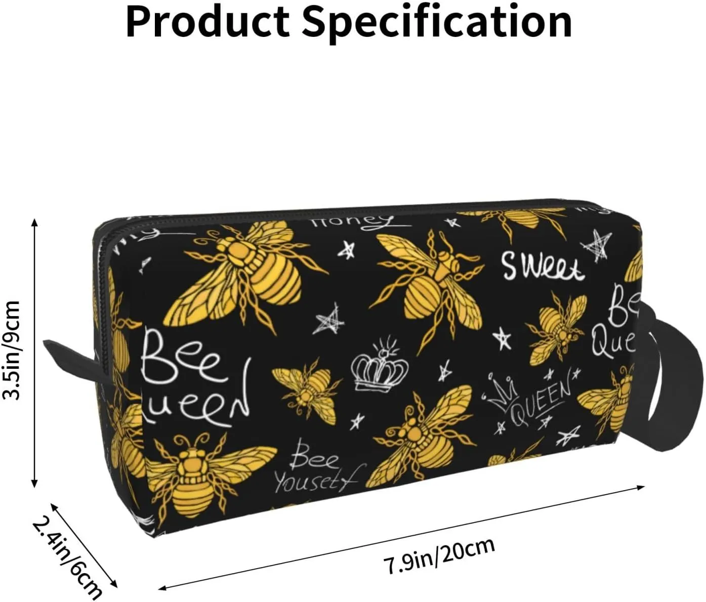 Bee Gold Black Makeup Bag Organizer Small Cosmetic Bags Portable Travel Toiletry Bag With Handle Simple Accessories Storage Zipper Pouch For Women Girl