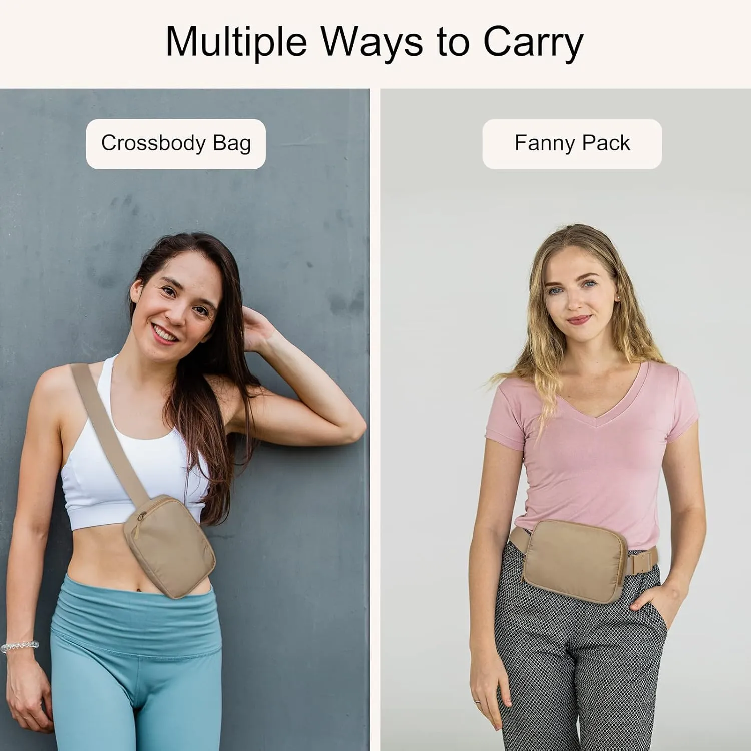 Belt Bag for Women - Crossbody Bags - Black, Adjustable Strap, Fashion Cross Body Fanny Pack for Running Workout Hiking Travel (Brown)