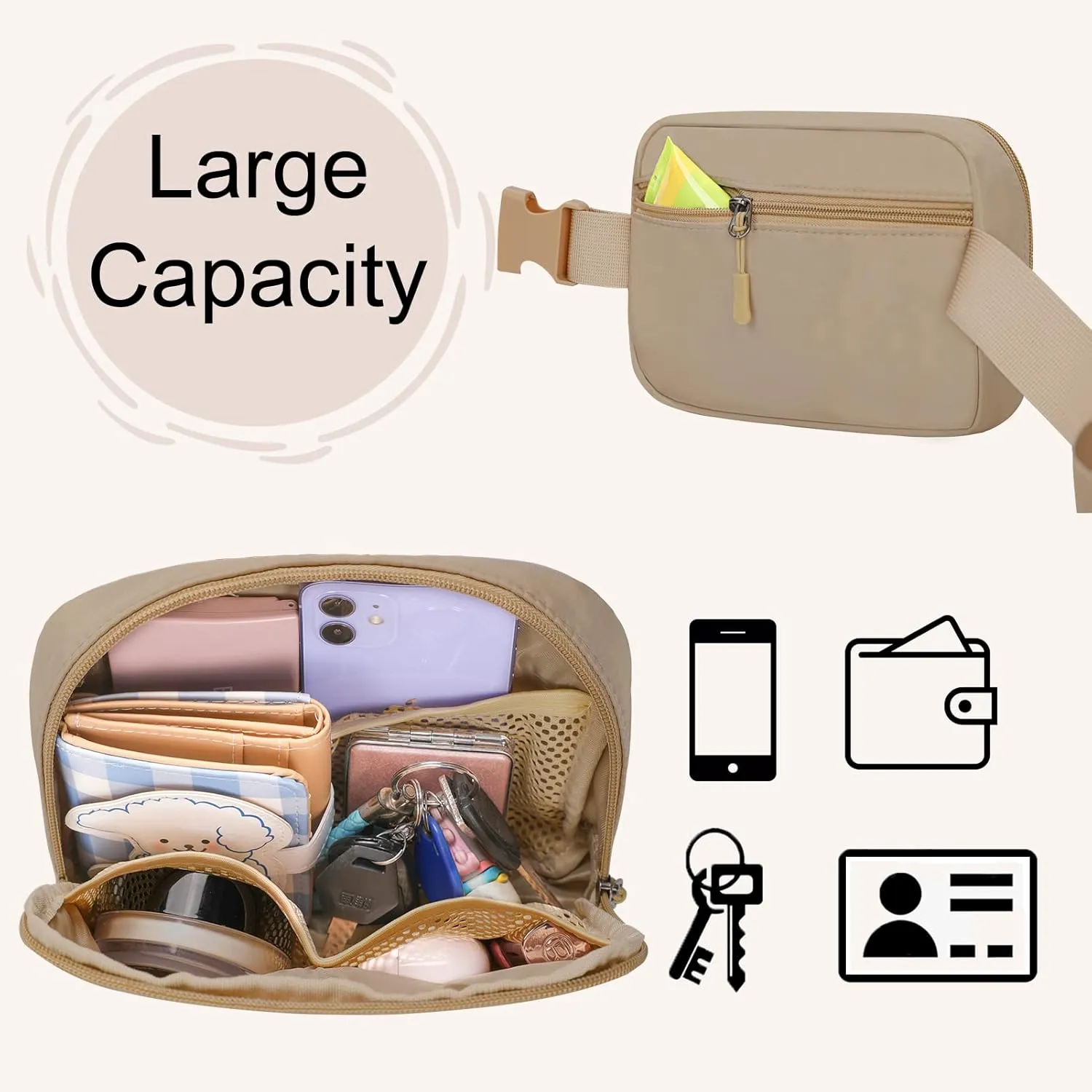 Belt Bag for Women - Crossbody Bags - Black, Adjustable Strap, Fashion Cross Body Fanny Pack for Running Workout Hiking Travel (Brown)