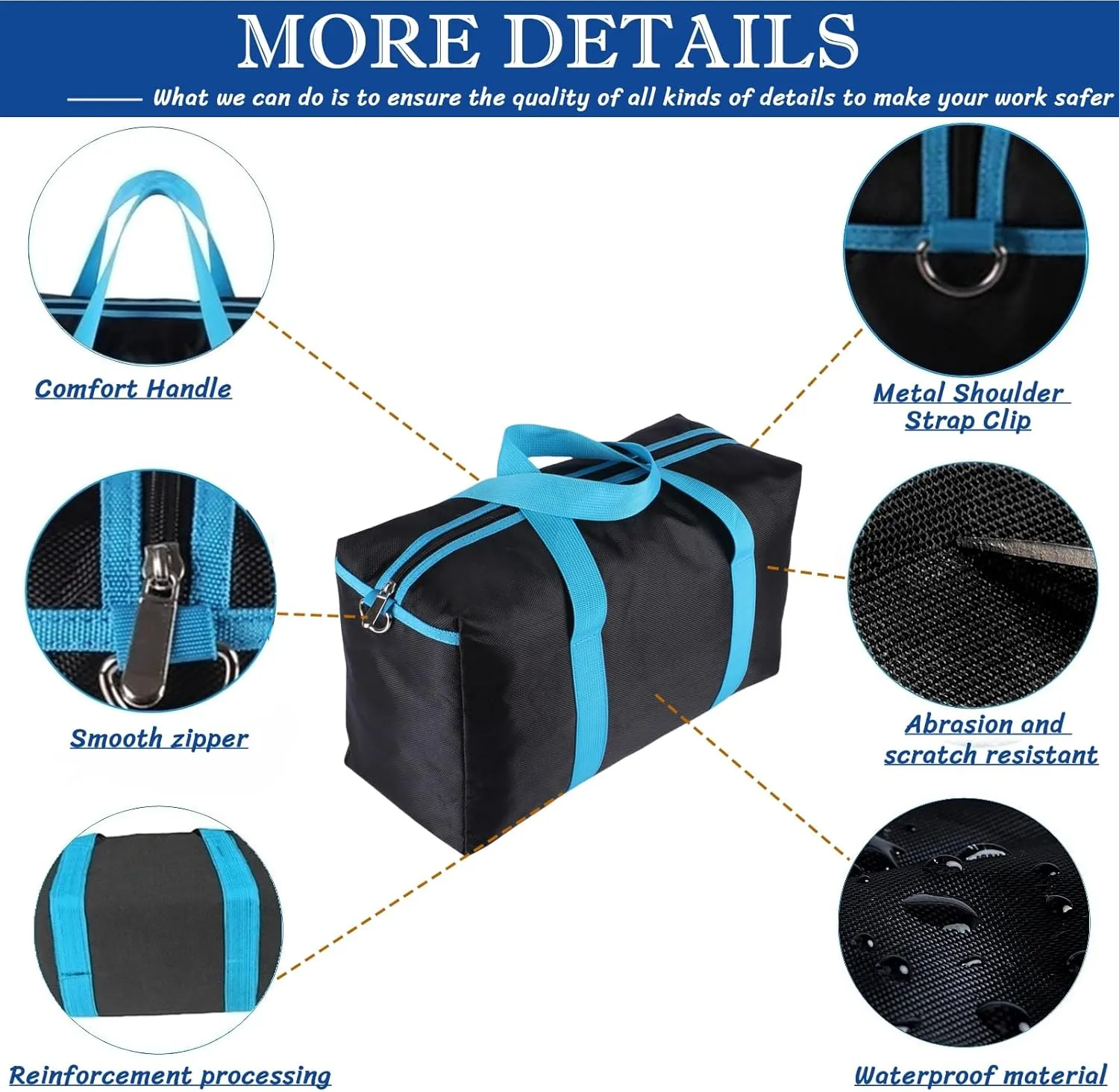 BLIRITEL Heavy Duty Wide Mouth Tool Bag for Men, High Capacity Tool Tote Bag for Electricians, Multipurpose Power Tool Bag Organizer for Mechanics Carpenters (12 Inch)