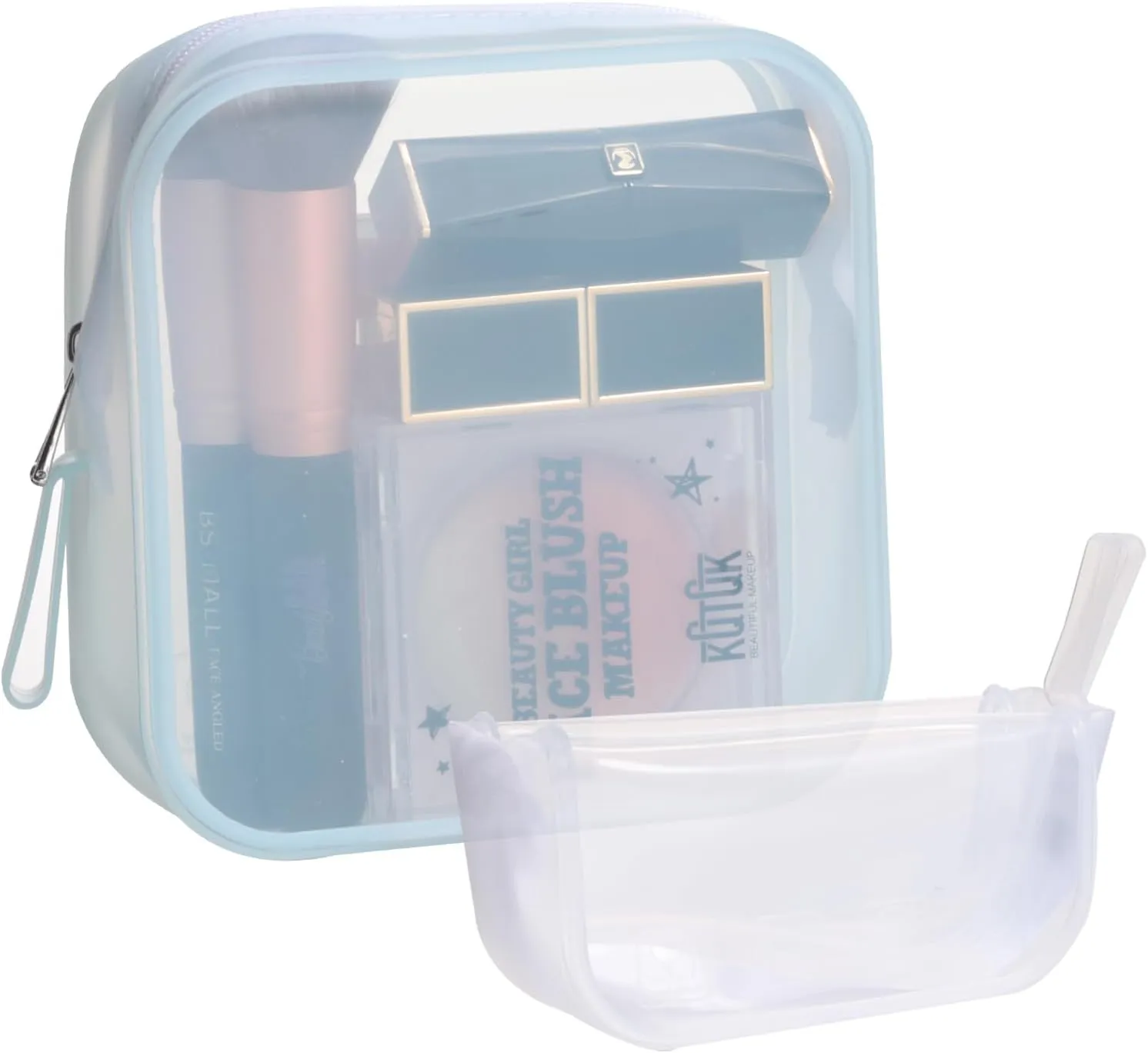BS-MALL Silicone Travel Makeup Bag  Transparent Cosmetic Storage Pouch, Waterproof, Easy to Clean, 2-Pack