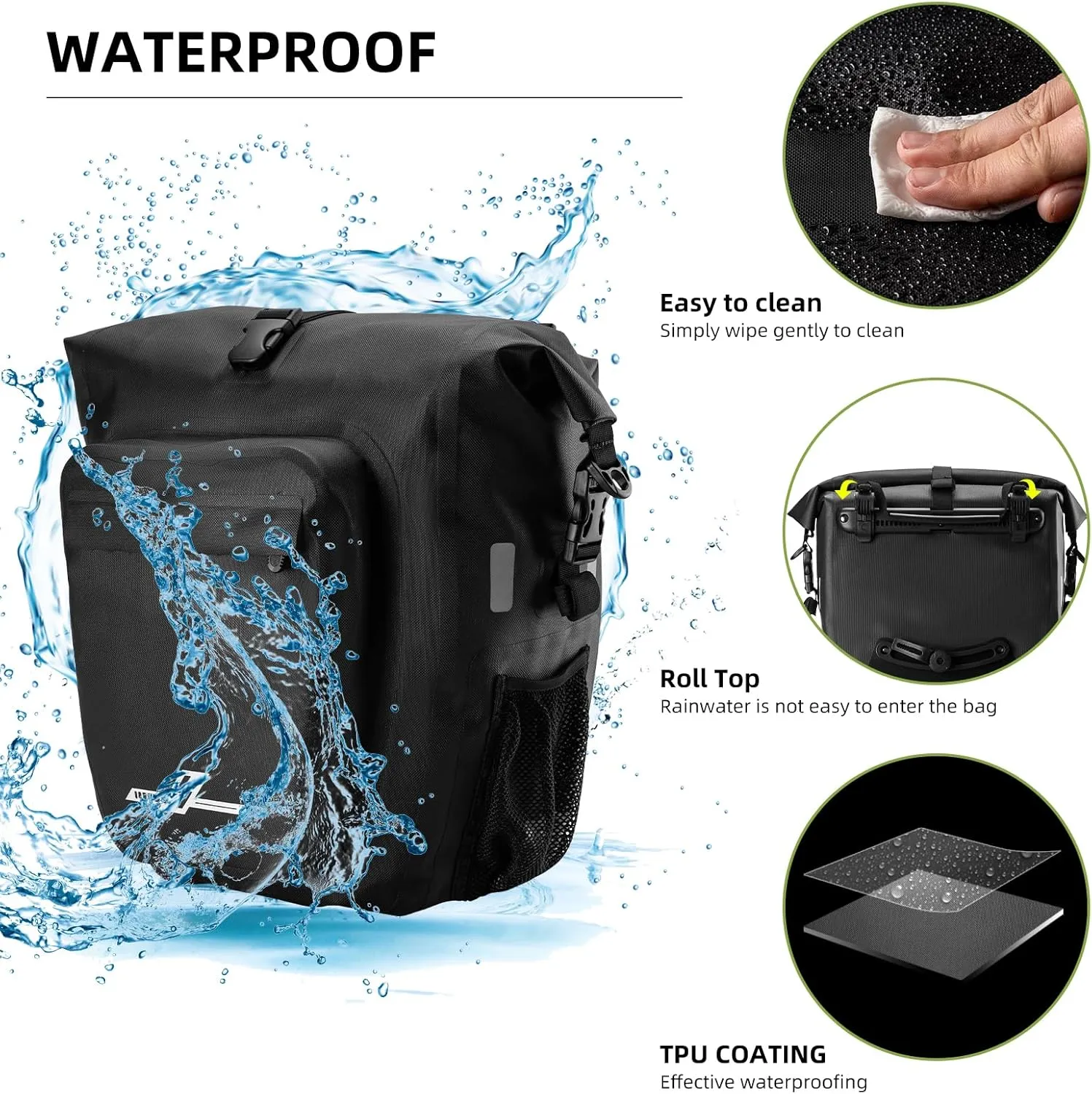 CbRSPORTS Waterproof Bike Panniers Bag 27L,Road Mountain Ride Bike Rear Bag with Shoulder Strap Bcycle Bags