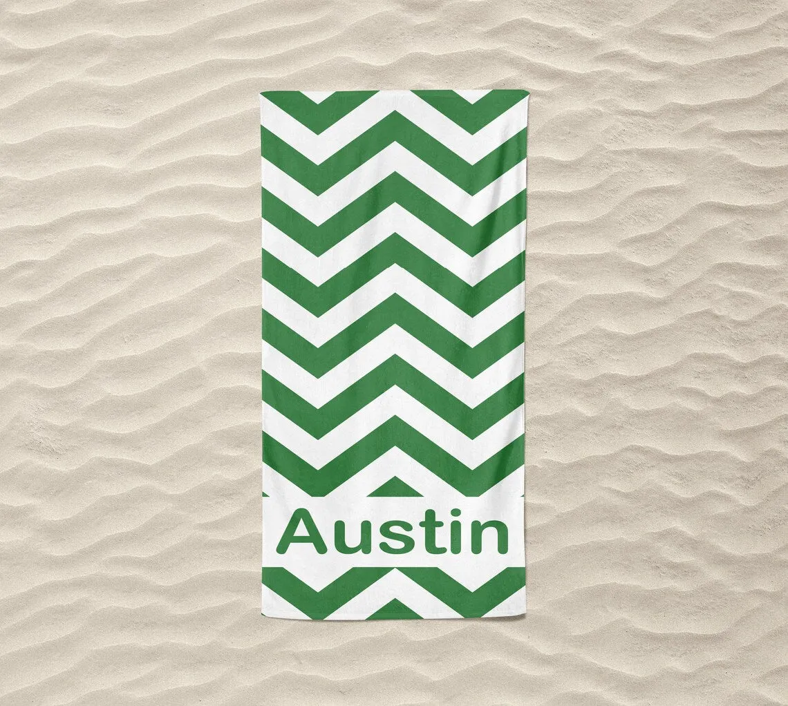 Chevron Beach Towels Personalized, Kids Beach Towel with Name, Custom Beach Towel for Kids