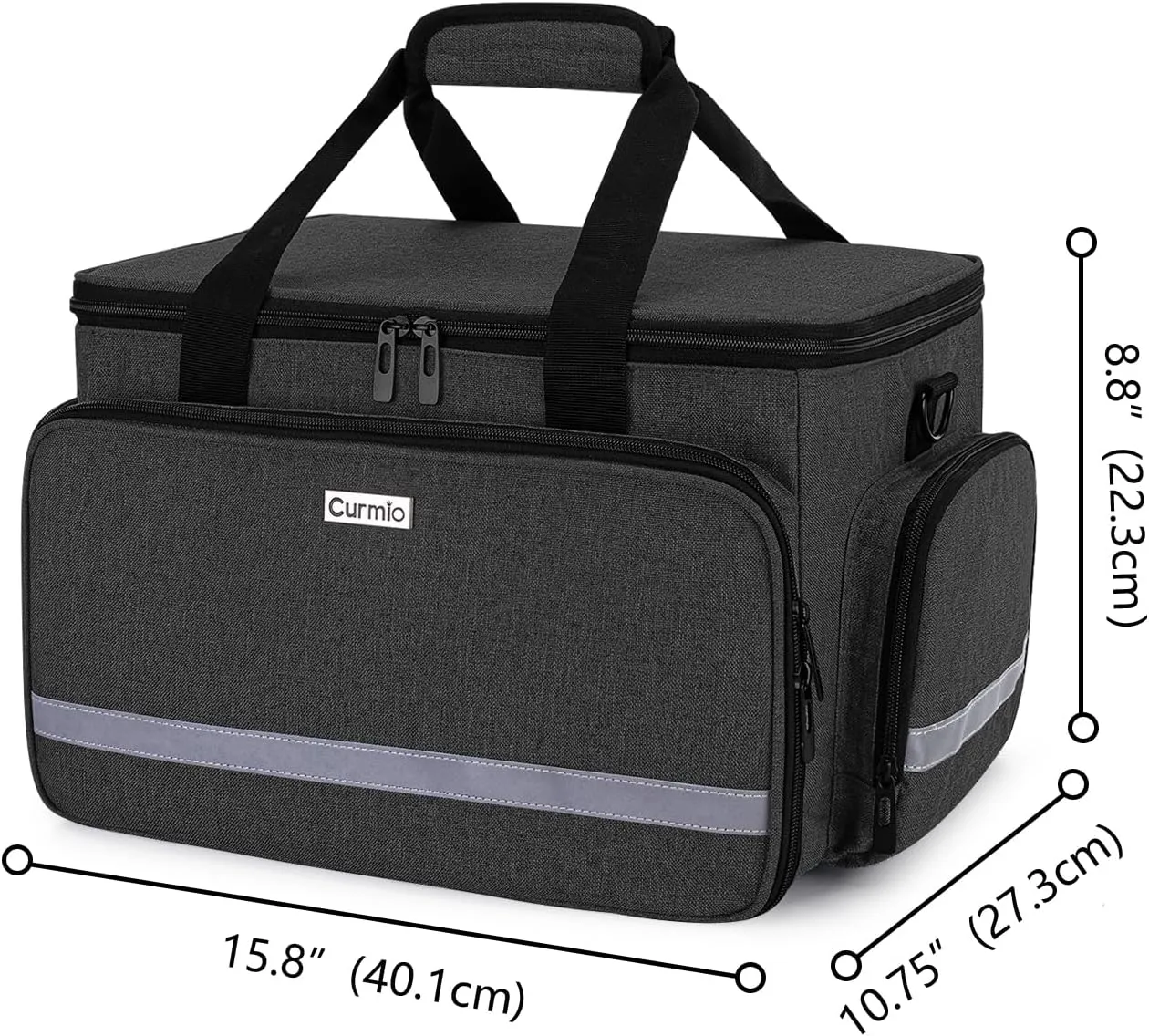 CURMIO Nurse Bag, Medical Bag with Inner Dividers and No-Slip Bottom for Home Visits, Health Care, Hospice, For Nursing Students, Physical Therapists, Doctors,Black (Patent Pending)