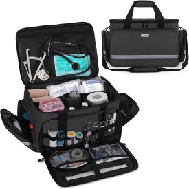 CURMIO Nurse Bag, Medical Bag with Inner Dividers and No-Slip Bottom for Home Visits, Health Care, Hospice, For Nursing Students, Physical Therapists, Doctors,Black (Patent Pending)