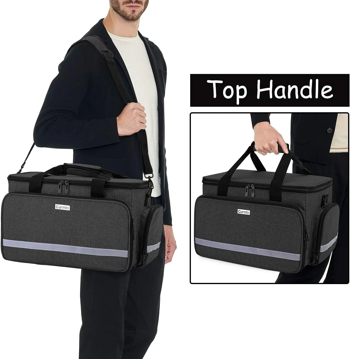 CURMIO Nurse Bag, Medical Bag with Inner Dividers and No-Slip Bottom for Home Visits, Health Care, Hospice, For Nursing Students, Physical Therapists, Doctors,Black (Patent Pending)