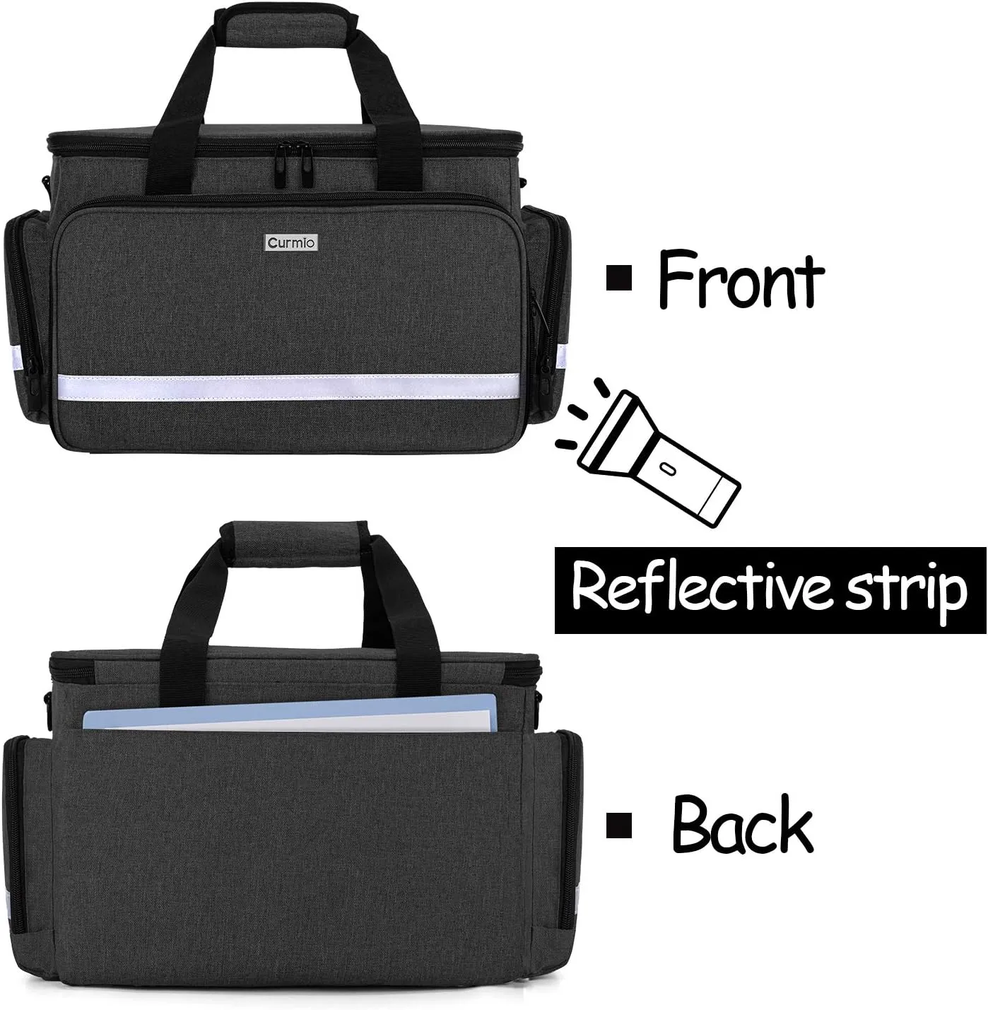 CURMIO Nurse Bag, Medical Bag with Inner Dividers and No-Slip Bottom for Home Visits, Health Care, Hospice, For Nursing Students, Physical Therapists, Doctors,Black (Patent Pending)
