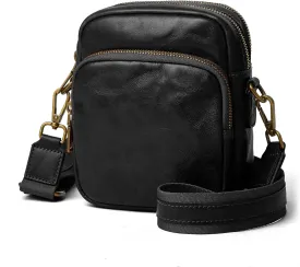 DAILANDO Small Genuine Leather Crossbody Bags for Women Vintage Triple Zip Cell Phone Shoulder Bag With Adjustable Long Strap