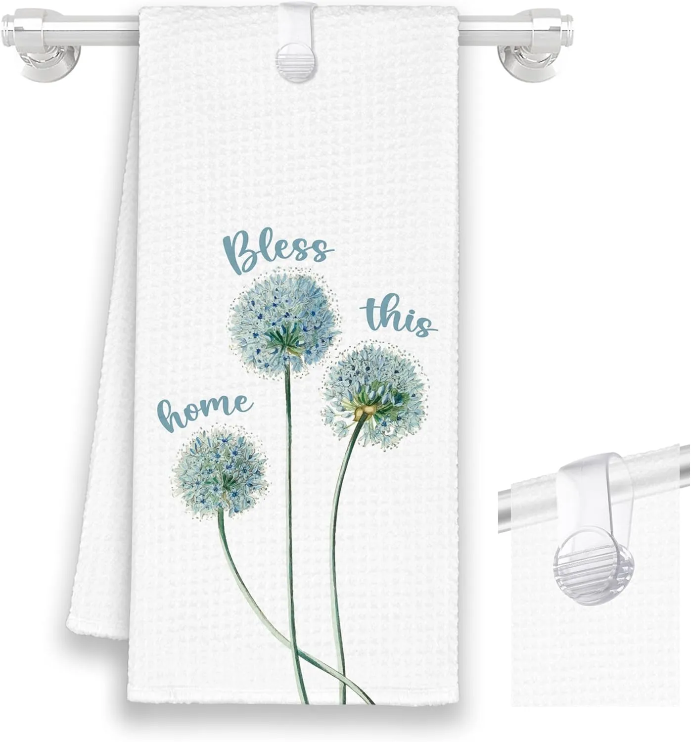 Dandelion Floral Kitchen Towels with A Towel Clip, Bless This Home Flower Hand Towels for Bathroom, Rustic Spring Summer Decorative Dish Towels Decor for Kitchen Home 16x24in