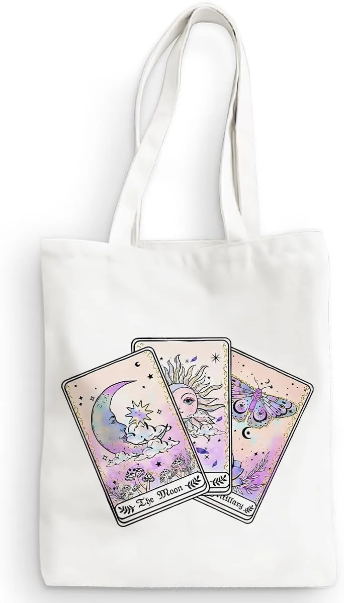 Decohim Funny Skull Tarot Card Sarcastic Canvas Tote Bag Grocery Bags Witchy Gifts for Women Halloween Birthday Christmas