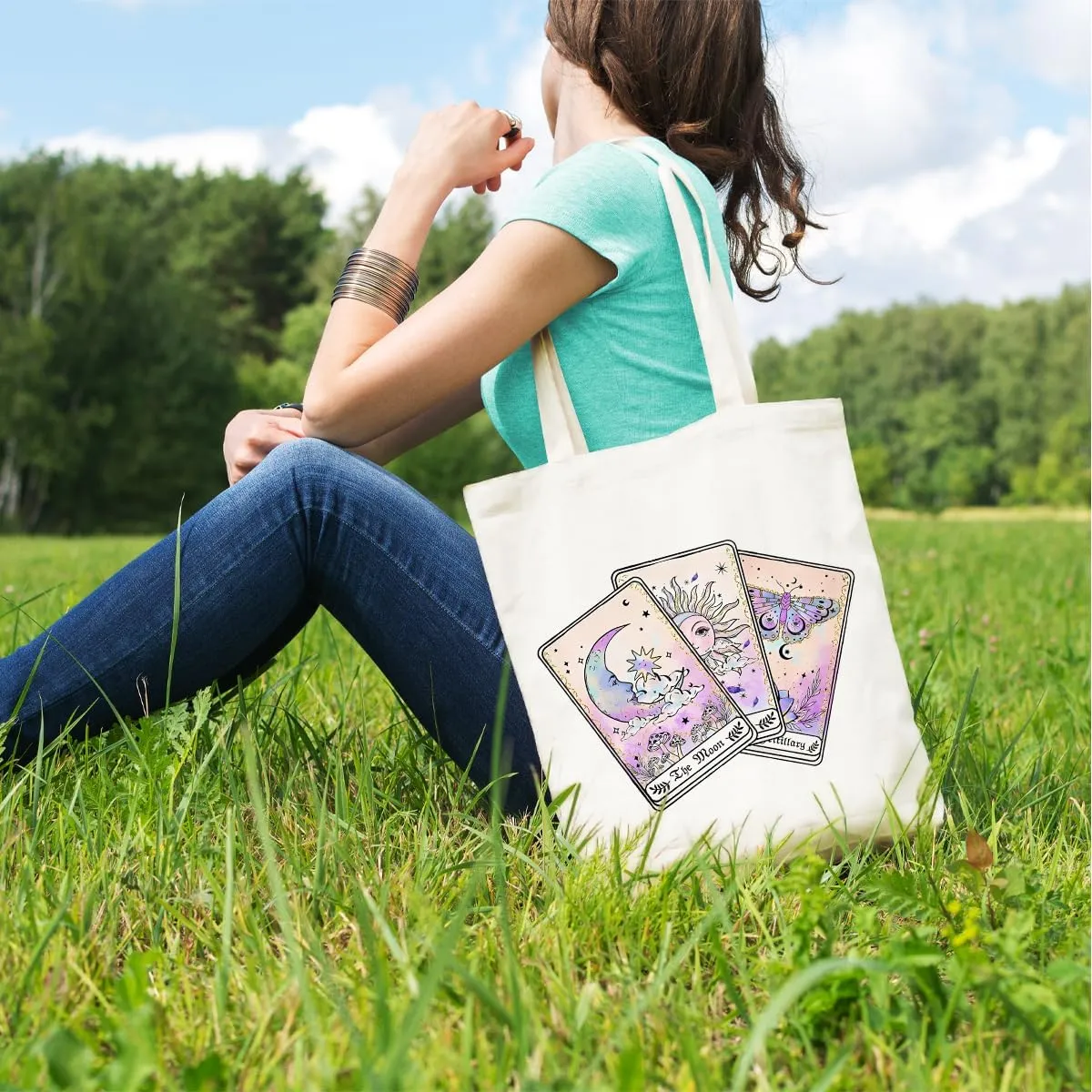 Decohim Funny Skull Tarot Card Sarcastic Canvas Tote Bag Grocery Bags Witchy Gifts for Women Halloween Birthday Christmas