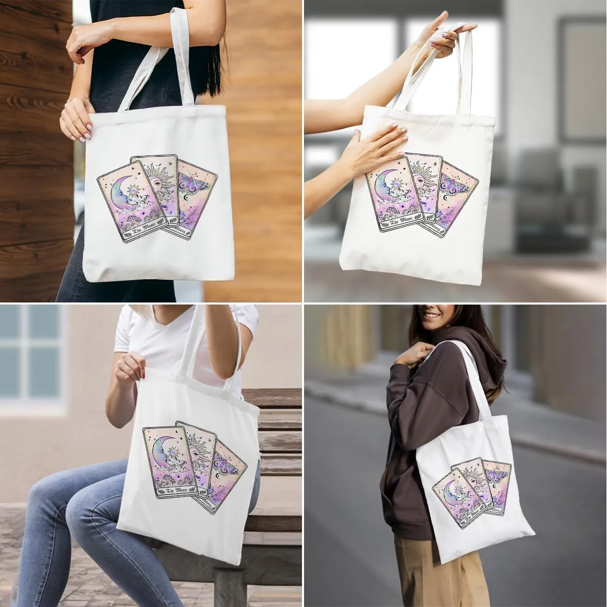 Decohim Funny Skull Tarot Card Sarcastic Canvas Tote Bag Grocery Bags Witchy Gifts for Women Halloween Birthday Christmas