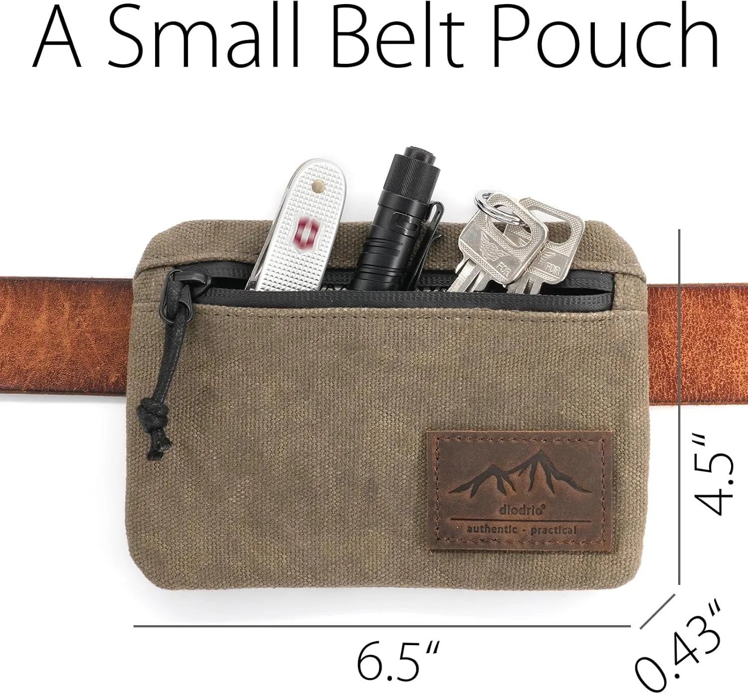 diodrio Belt Zipper Pouches for Men Women Compact EDC Pouch, YKK Zipper, Anti-theft Pickpocket Proof Safety Wallets, Waist Pack for Traveling Hiking, Water Resistant, Tough Waxed Canvas, Olive