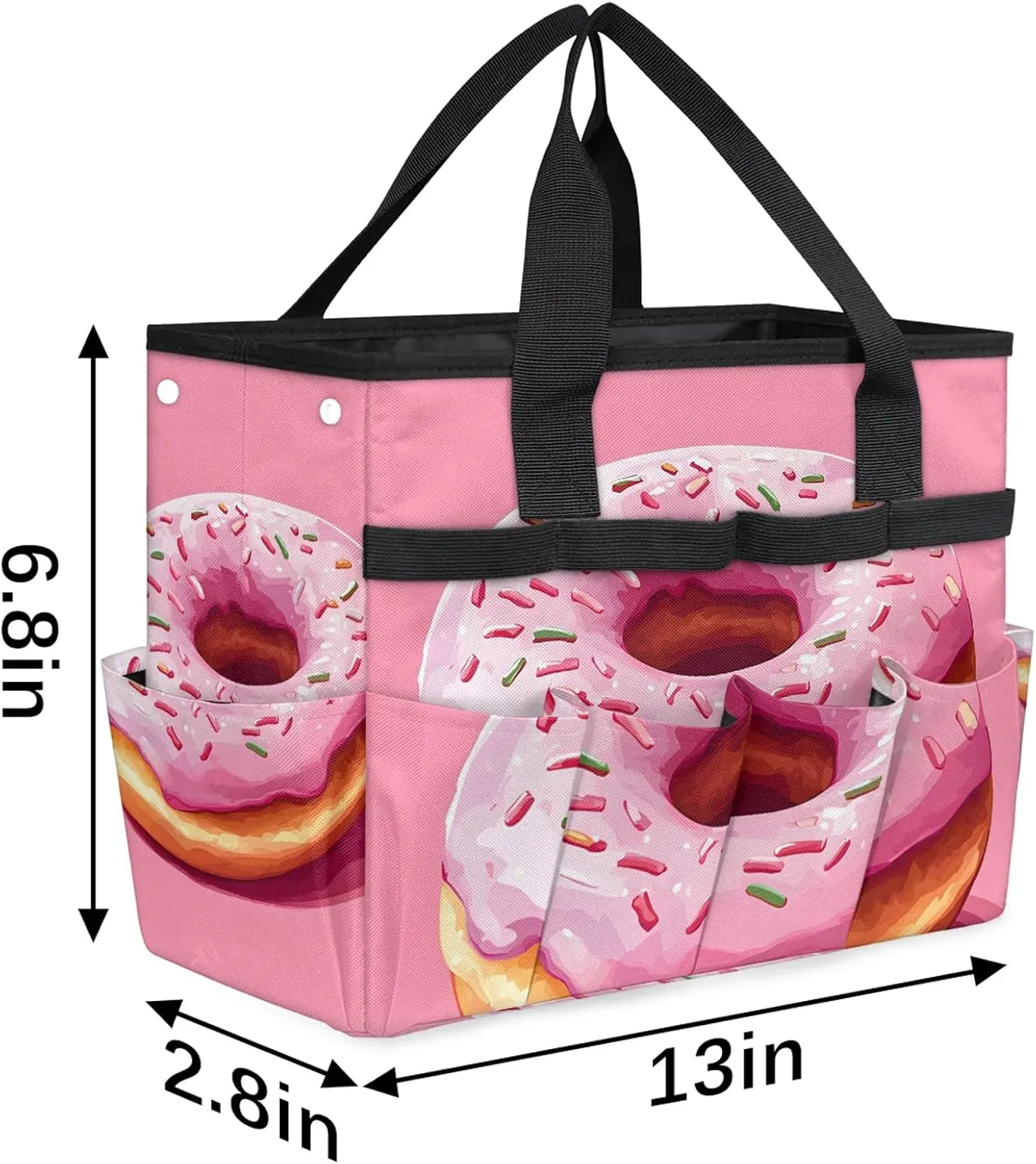 Donuts Garden Tote Bag for Women Men, Food Heavy Duty Garden Tool Bags Organizer with 10 Pockets for Gardening Gift