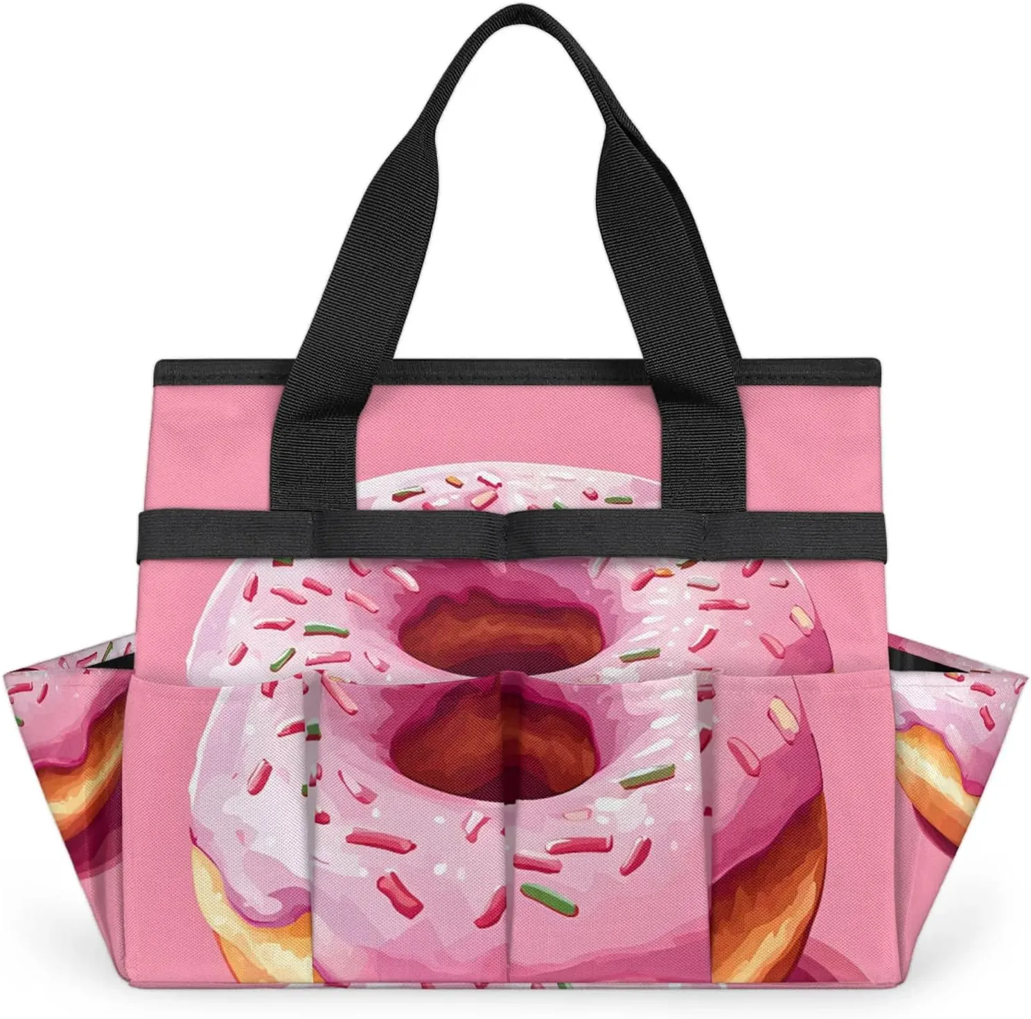 Donuts Garden Tote Bag for Women Men, Food Heavy Duty Garden Tool Bags Organizer with 10 Pockets for Gardening Gift