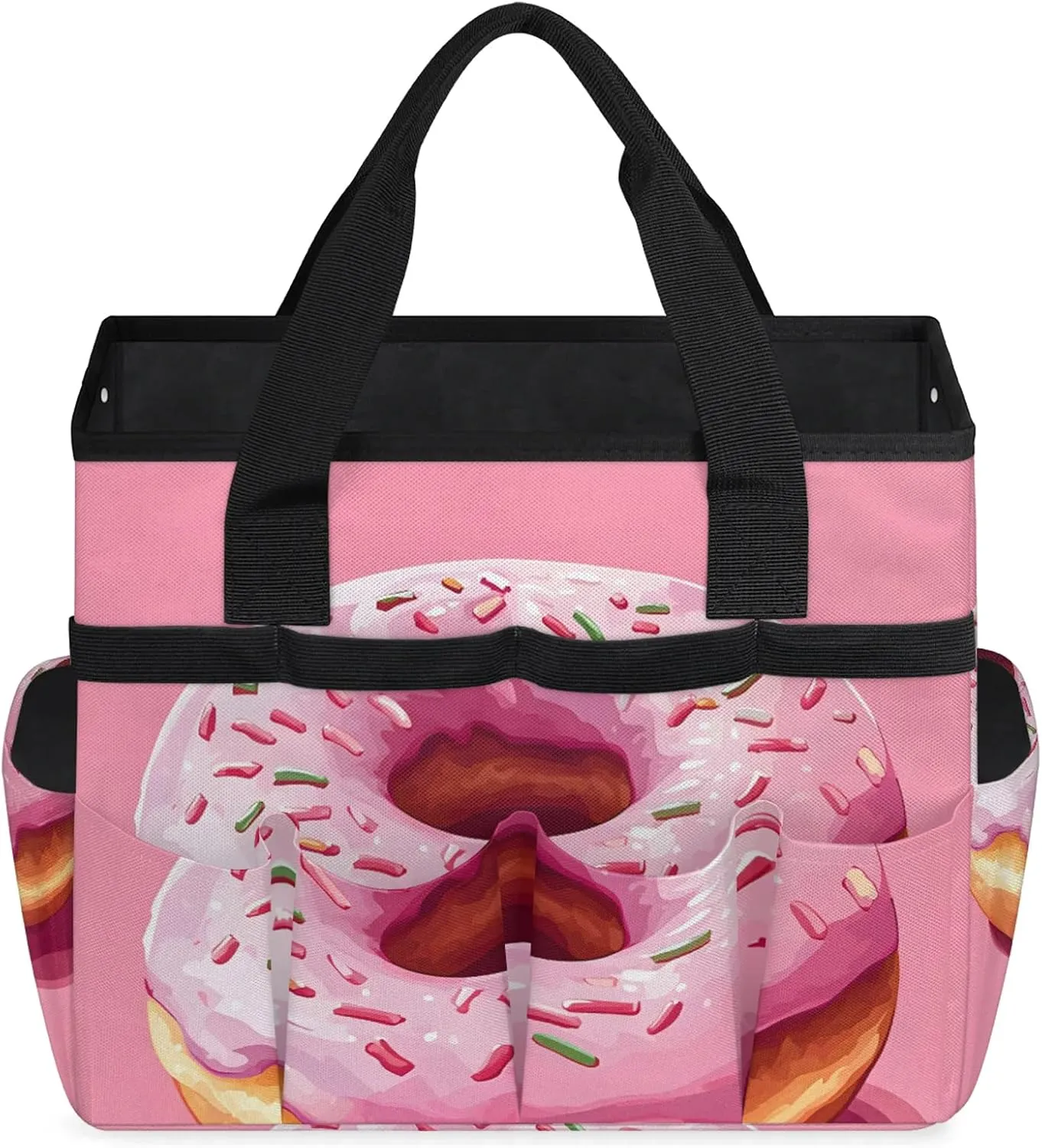 Donuts Garden Tote Bag for Women Men, Food Heavy Duty Garden Tool Bags Organizer with 10 Pockets for Gardening Gift