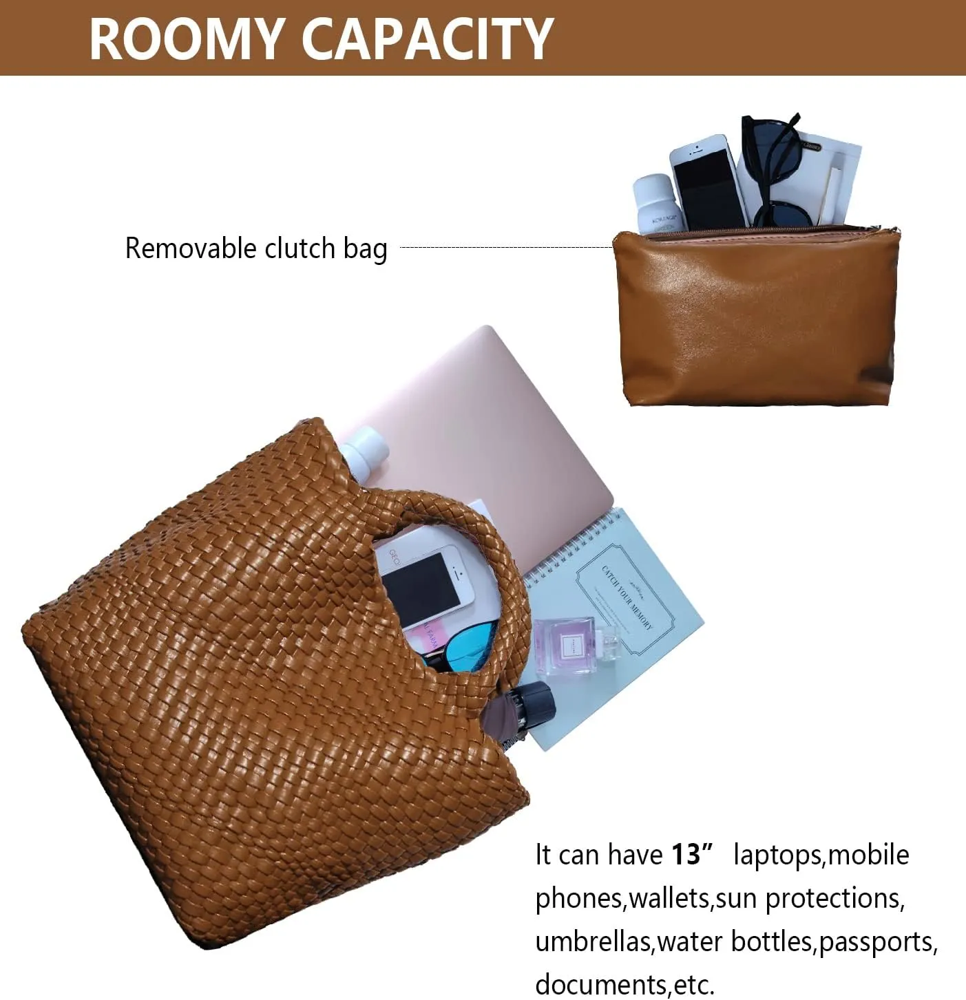 Dyalsa Woven Bag for Women, Vegan Leather Tote Bag Large Summer Beach Handbag Purse Retro Handmade Travel Shoulder Bag Set