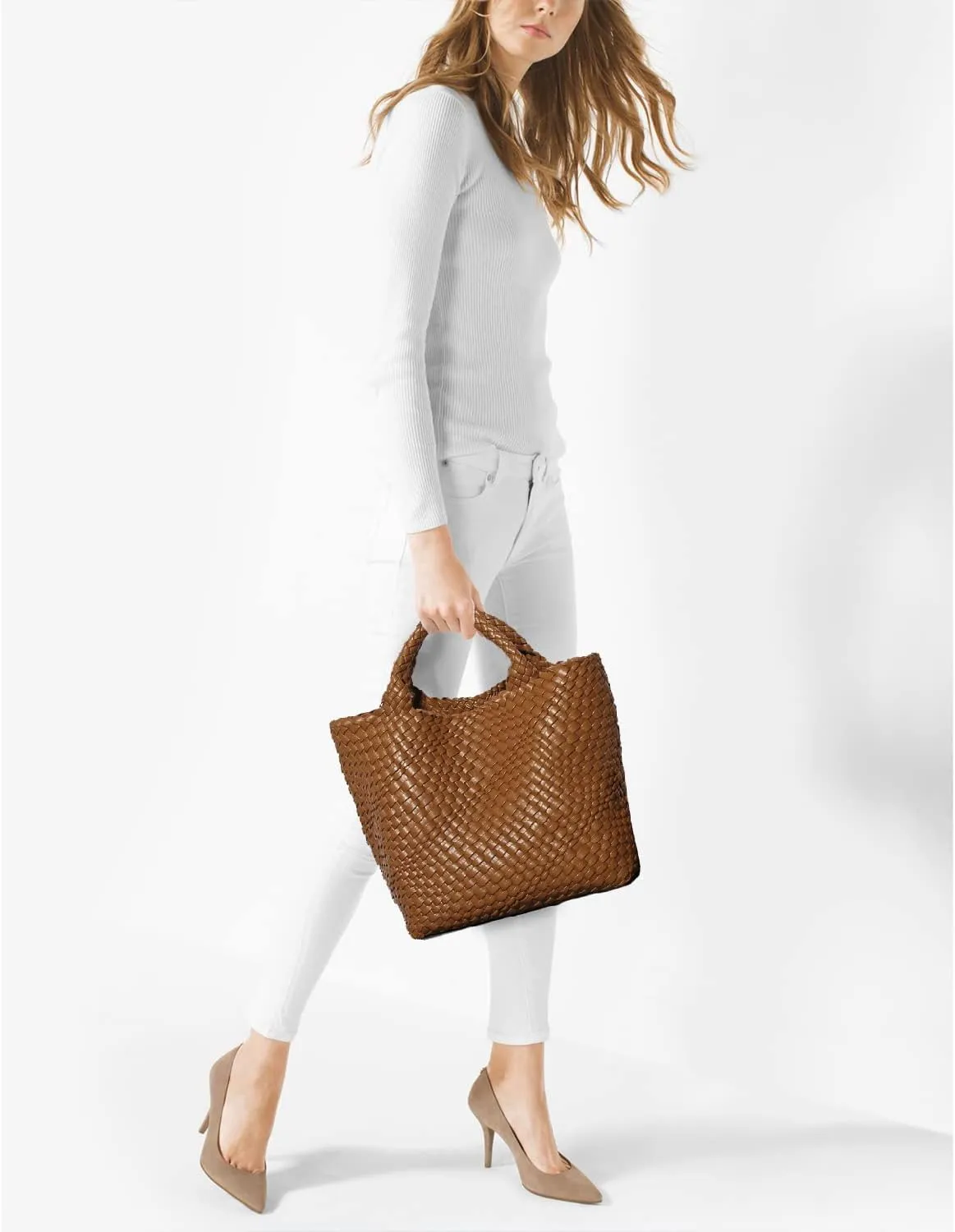 Dyalsa Woven Bag for Women, Vegan Leather Tote Bag Large Summer Beach Handbag Purse Retro Handmade Travel Shoulder Bag Set