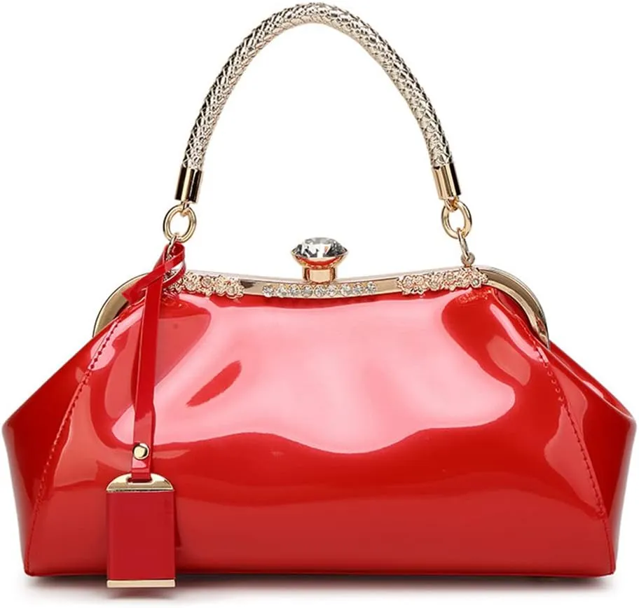 Evening Bags for Women Glossy Leather Tote Bag Clutches Mini Crossbody Shoulder Bag Vintage Purses Handbags for Bridal Party