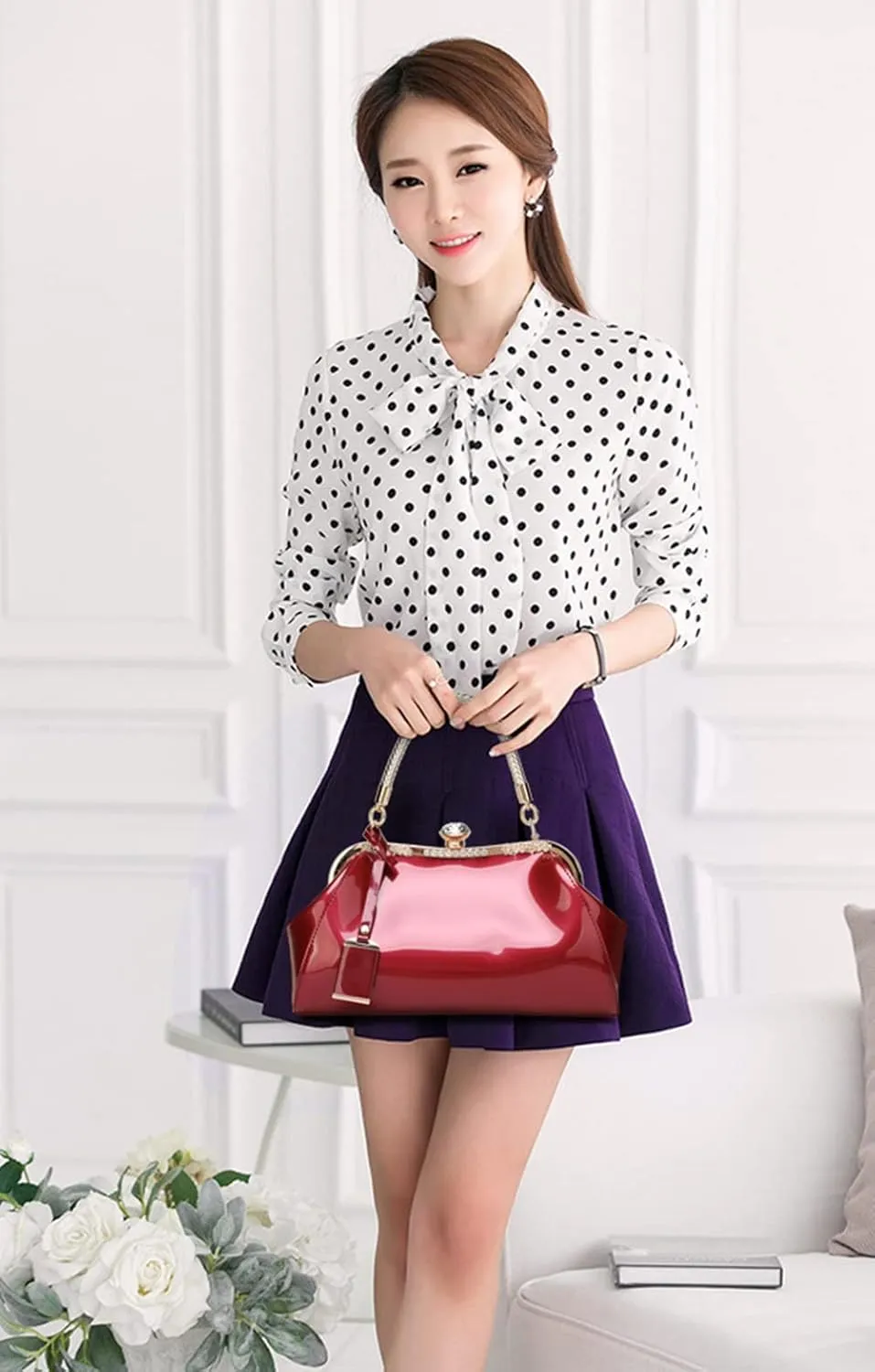 Evening Bags for Women Glossy Leather Tote Bag Clutches Mini Crossbody Shoulder Bag Vintage Purses Handbags for Bridal Party