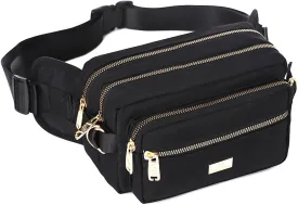 Extra Large Fashion Fanny Pack for Men Women, Waist Bag for Waterproof Hiking Running Biking Gym Outdoor Sports Travel Belt Bag (Black)