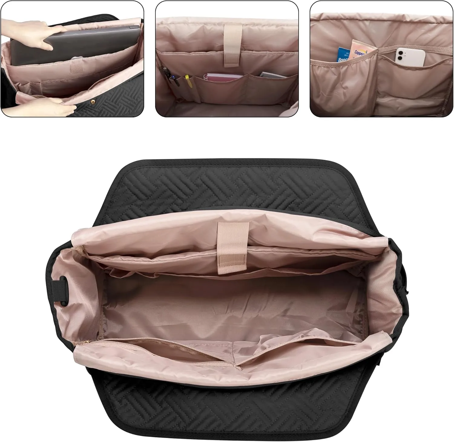 Fasrom Teacher Tote Bag for Work Women, Large Teacher Bags and Totes with Laptop Compartment to Organize Teaching Supplies and More, Black (Empty Bag Only)