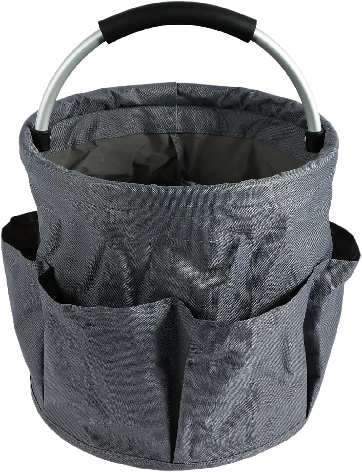 Gardening Storage Tote with Handle and 6 Pockets, Folding Garden Tool Basket, Storage Bag for Outdoor Picnic Organizer, 17L Cleaning Organizer, Bathroom Organizer, Garden Tool Kit Holder (Gray)