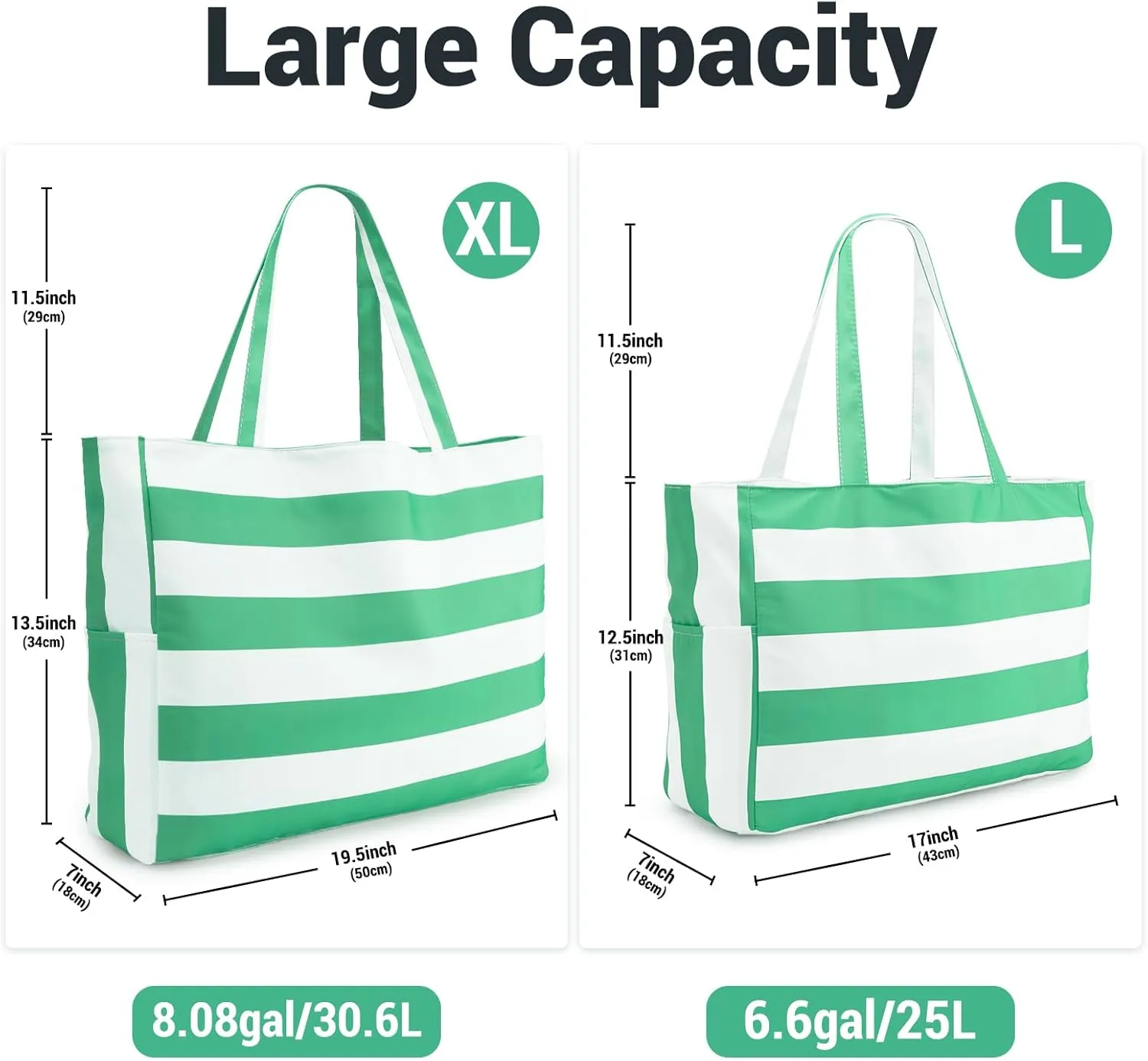 Iioscre Beach Bag for Women,Waterproof Beach Tote with Zipper and Pocket, Sandproof Large Swim Pool Bag for Travel