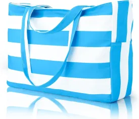 Iioscre Beach Bag for Women,Waterproof Beach Tote with Zipper and Pocket, Sandproof Large Swim Pool Bag for Travel