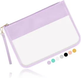 Iqimott Clear Zipper Pouch, DIY Clear Makeup Cosmetic Bag Purse for Women Girls, Chenille Letter Travel Toiletry Bag(Purple)