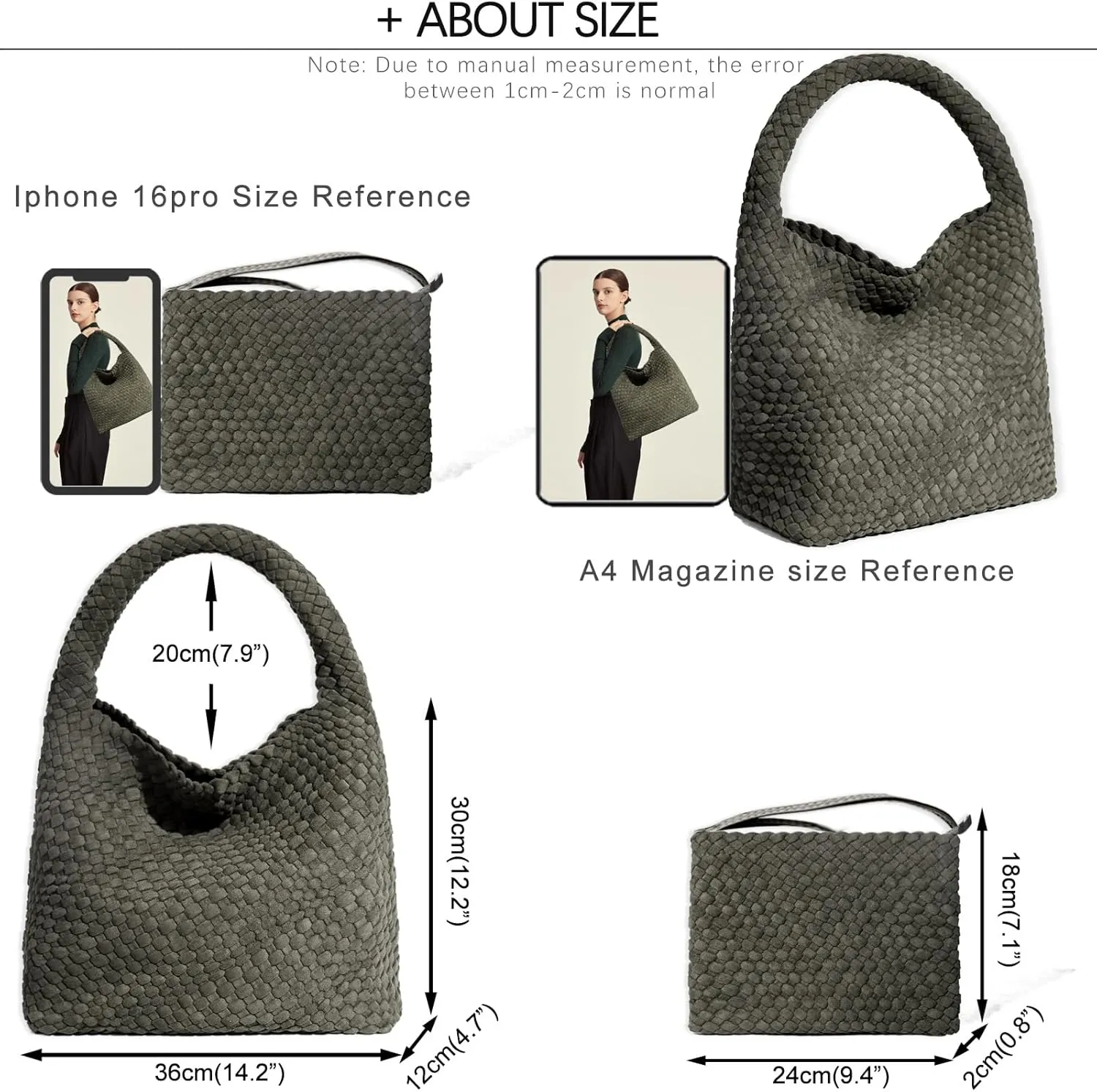 JINMANXUE Woven Purse for Women, Neoprene Top-handle Shoulder Bag, Hobo Tote, Travel Handbag, Wrist Bag For Work Shopping