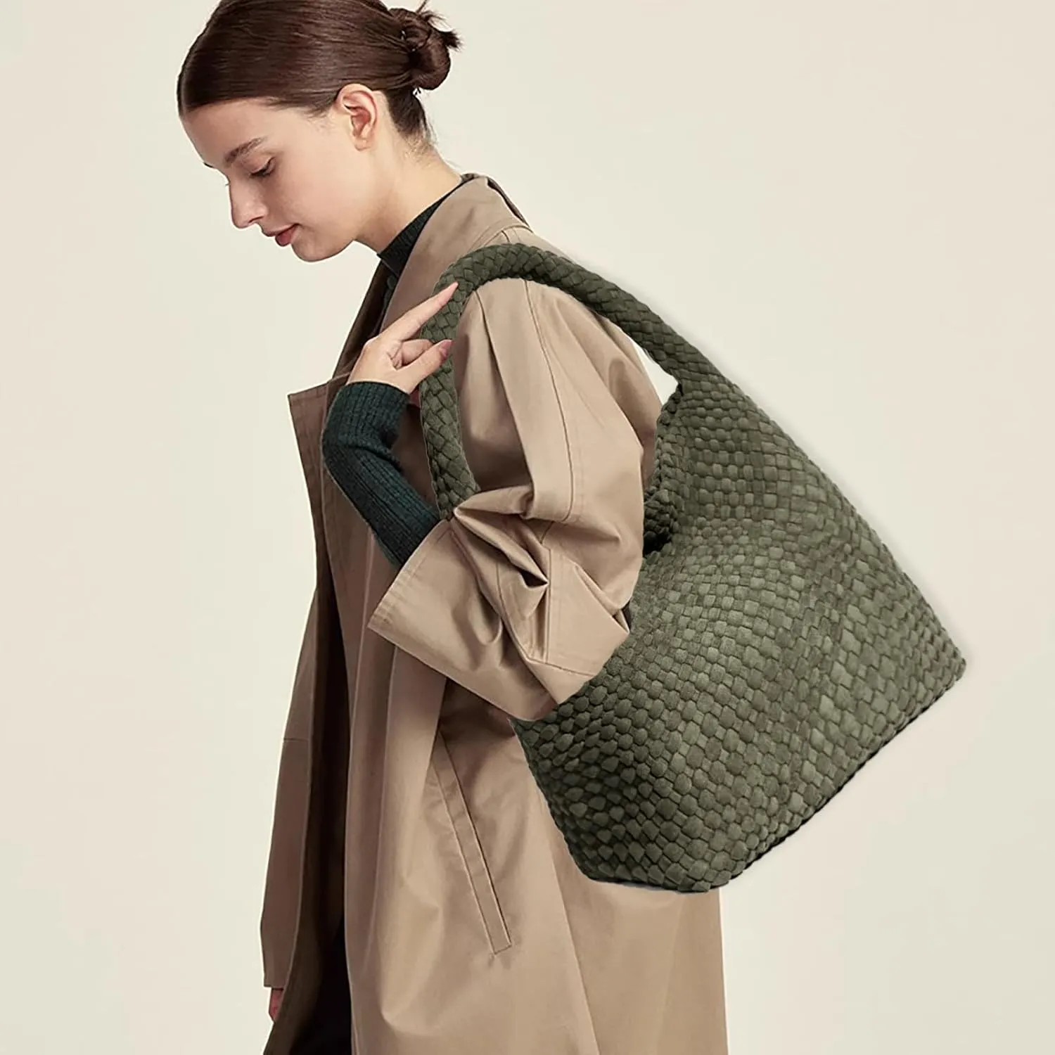 JINMANXUE Woven Purse for Women, Neoprene Top-handle Shoulder Bag, Hobo Tote, Travel Handbag, Wrist Bag For Work Shopping