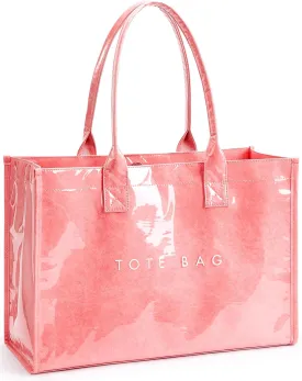 KALIDI PVC Tote Bag Womens Kraft Paper Work Handbags Purses with Top Handle