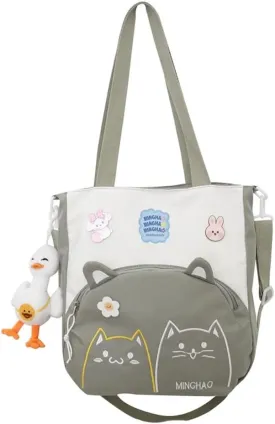 Kawaii Cat Crossbody Bag with Plushies Japanese Kawaii Crossbody Purse Shoulder Tote Bag Handbag Women Casual Bags