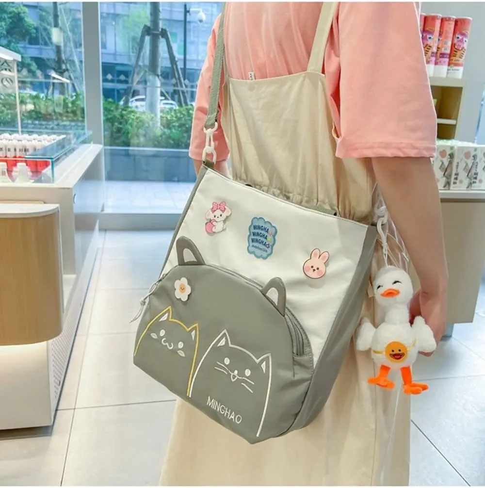 Kawaii Cat Crossbody Bag with Plushies Japanese Kawaii Crossbody Purse Shoulder Tote Bag Handbag Women Casual Bags