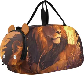 Majestic Lion Sunset Golden Mane Girls Tote Duffle Bags Travel Weekend Duffel Overnight Carry on Duffel for Boys Kids Luggage Sports Bag
