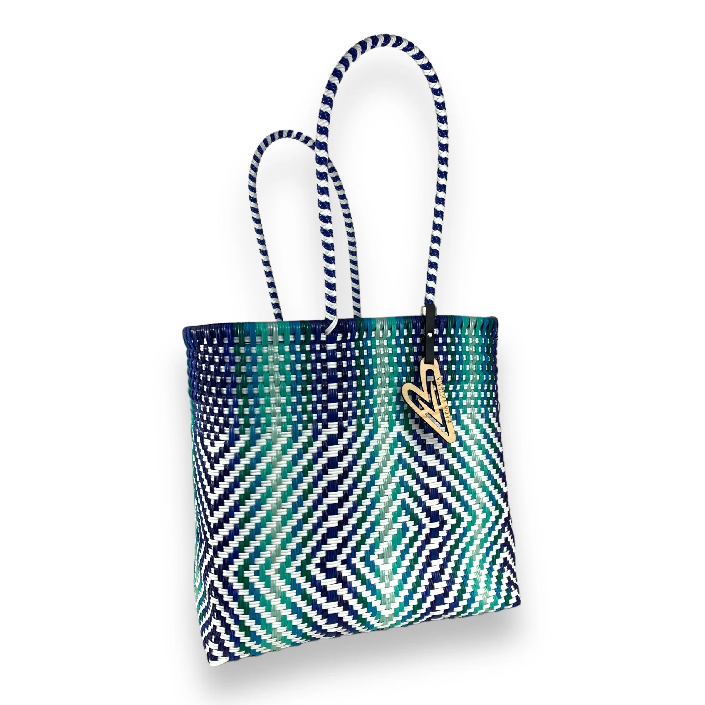 Maria Victoria | Aqua Tote | Upcycled, Handwoven, White&Blues Tote